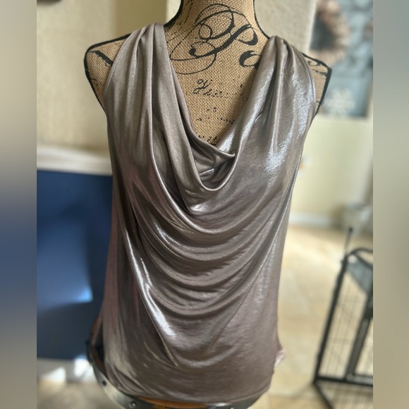Express Shiny Shimmery Metallic Cowl Neck Halter Top Medium - Picture 3 of 13